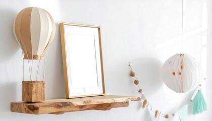 Mock up frame in children room, Scandinavian style interior background, 3D render