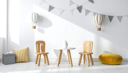 Warm and cozy children's room interior with fairy-tale motifs, 3d render