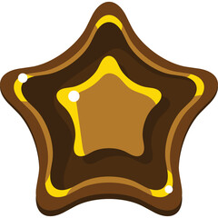 Shiny Chocolate Star Shaped Trophy With Gold Inlay Center And Glossy Highlights Against Transparent Background