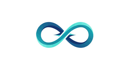 A modern, stylized infinity symbol logo in shades of blue and turquoise, representing endlessness and continuity on a white background.