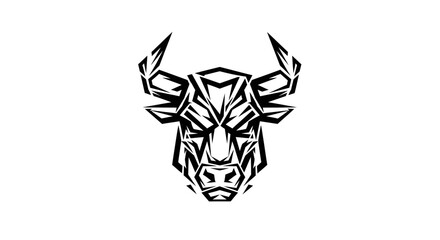 A striking black and white geometric bull head logo design with sharp angles and a powerful, aggressive expression.