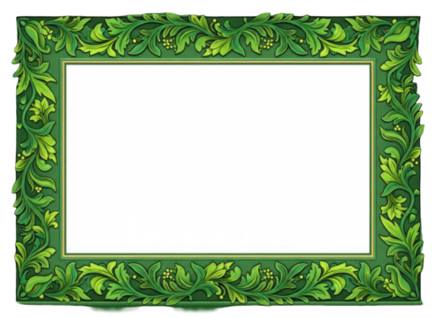 Ornate Green Leafy Border Frame With White Center And Golden Trim Ideal For Nature Themed Art And Photography Projects
