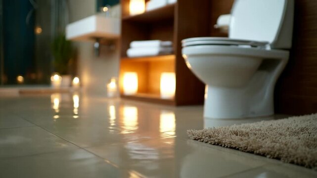Relaxing bathroom interior with ambient candlelight serene home spa concept