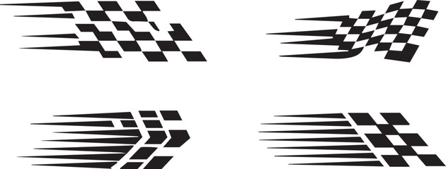 Abstract racing speed line elements, black and white racing checkered, dynamic motion arrows speed trails and abstract speed graphics 