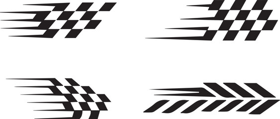 Abstract racing speed line elements, black and white racing checkered, dynamic motion arrows speed trails and abstract speed graphics 