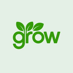 This vivid green logo featuring the word 'grow' and leaves symbolizes growth, nature, and sustainability, ideal for businesses focused on the environment and well-being.
