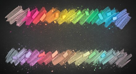 Vibrant rainbow spectrum of chalks and brushstrokes frame a dark textured canvas creating an
