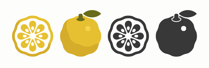 Set of yuzu fruit icon or logo design template isolated on white background. Vector illustration
