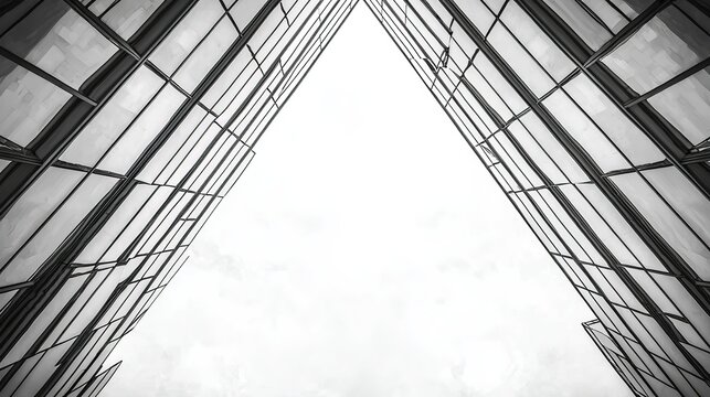 White Background Glass Building Frame with Symmetrical Lines