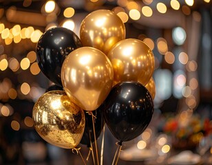 Elegant Gold and Black Balloons for a Festive Celebration.