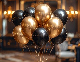 Elegant Gold and Black Balloons for a Special Celebration.