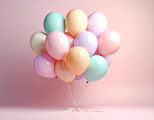 Pastel Balloons Floating in a Pink Studio Setting.