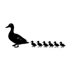 Mother Duck and Ducklings Silhouette Vector