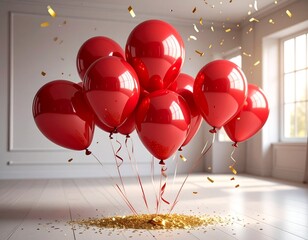 Festive Red Balloons Floating in a Bright Room.