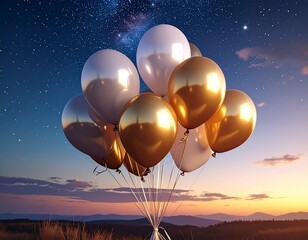 Celebratory Balloons Against a Stunning Night Sky Backdrop.