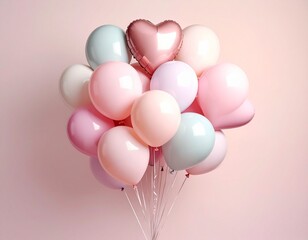 Pastel Balloons Bunch for Celebration on Pink Background.