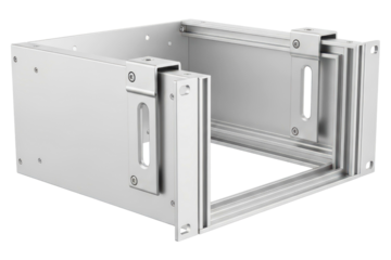 Open frame aluminum chassis for mounting electronic devices isolated on transparent background