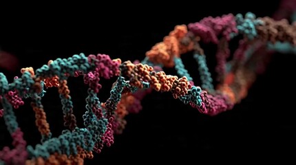 Dynamic DNA strand spinning in abstract digital space for science visuals and biotech presentations