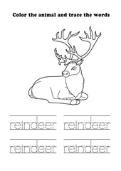 Learning Worksheet Reindeer Sitting Coloring Tracing