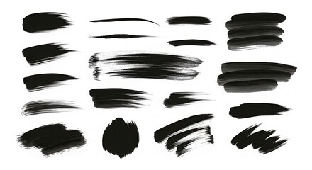 Ink strokes and brush textures providing artistic elements for designs and creative projects