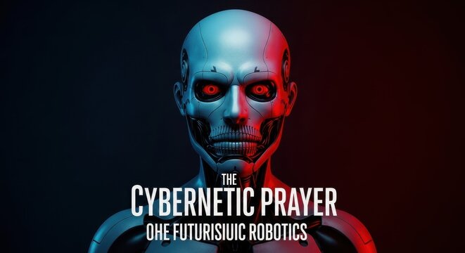 Intense stare from a futuristic humanoid robot with glowing eyes and artificial lighting