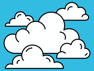 Fototapeta premium A playful illustration of fluffy white clouds set against a vibrant blue backdrop, evoking a sense of joy, openness, and carefree nature in the sky.