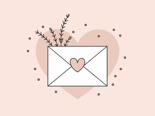 A charming illustration of an envelope featuring a heart and delicate floral elements, perfect for conveying love and affection in any romantic correspondence or invitation.
