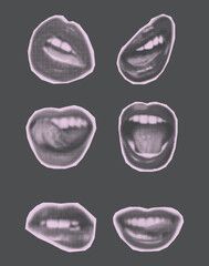 Halftone Retro Mouth Expressions Set – Vintage Pop Art Lips Collection