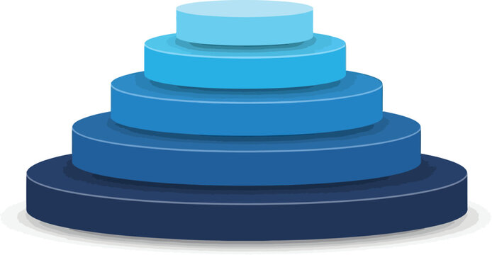 A vibrant 3d illustration of a tiered pyramid or stack of progressively larger blue cylinders, representing hierarchy, growth, or a layered structure