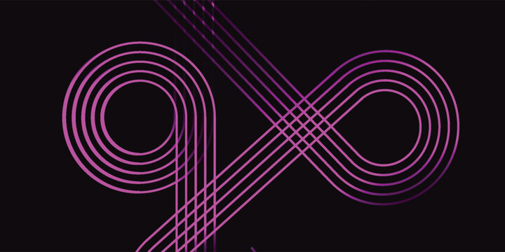 A continuous loop of glowing purple lines forms an abstract 9 and infinity symbol design on a black background.