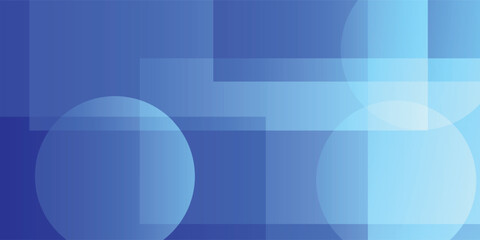 Abstract blue background with overlapping translucent geometric circles and rectangles.