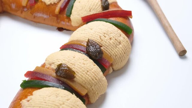 Mexican Rosca de reyes on a white blackground