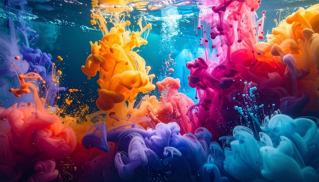 Colorful Ink Clouds in Water - A Mesmerizing Abstract Art.