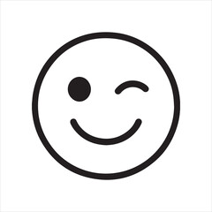 Winking face emoji outline icon vector