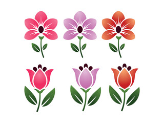 “Colorful Floral Vector Icon Set – Gradient Flowers and Tulip Illustrations for Decorative Design”