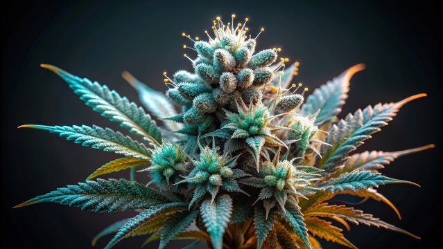 Intimate View of Trichome Clusters on Cannabis Plants SilveryHued Stems