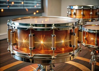 Obraz premium A futuristic beat pulsates through a wireframe hologram of snare drums, creating an otherworldly rhythm