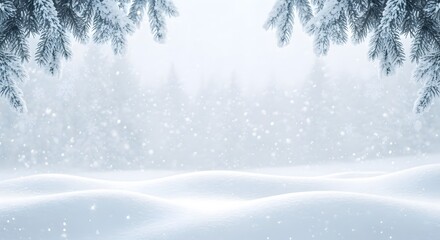 Winter wonderland landscape with snowcovered ground and fir trees, creating a serene and magical atmosphere for seasonal designs and holiday themes