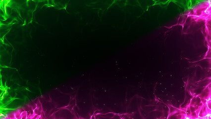 緑色の炎とピンク色の炎が対立する、枠のエフェクト背景
