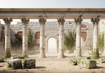 Fototapeta premium Majestic ancient ruins featuring classical corinthian columns and weathered stone architecture