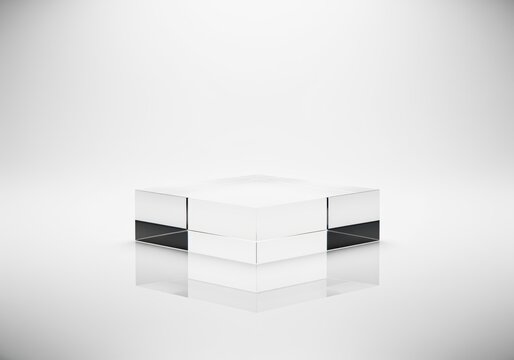 Minimalist transparent glass or acrylic square block pedestal for high end product display