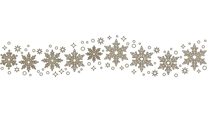 Elegant golden snowflakes isolated on white background, creating a delicate and festive border for winter holidays and seasonal designs