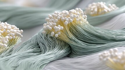 Abstract Composition of Textured Waves and Floral Elements in Pastel