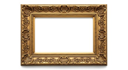 Ornate antique gold picture frame with intricate floral carvings on a clean white background