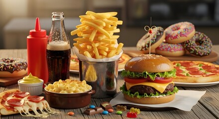 Fast food assortment on a table