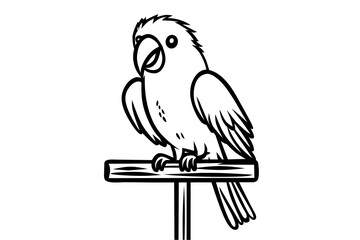 parrot on a white background, vector illustration in black and white