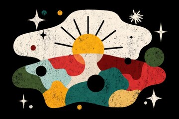 Abstract sunburst design with textured shapes