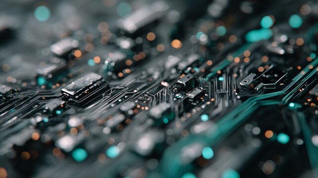 Abstract Close-Up of Circuit Board with LED Lights and Patterns