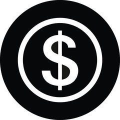 Minimalist black dollar coin icon representing finance and currency isolated on transparent background
