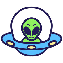 Cute alien illustration riding UFO